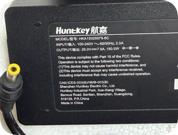 *Brand NEW*Huntkey Power Adapter Model HKA15020075-6C, Output 20.0V 7.5A 150.0W Power S
